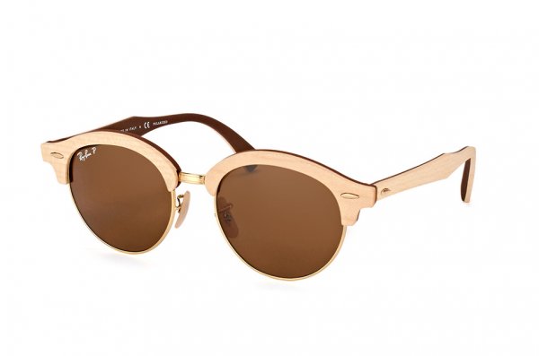   Ray-Ban Clubround Wood RB4246M-1179-57 Light Brown Wood / Arista/ Brown | Natural Brown Polarized