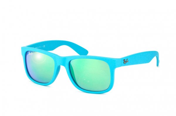   Ray-Ban Justin RB4165-6090-3R Turquoise Rubber | Green Mirrored